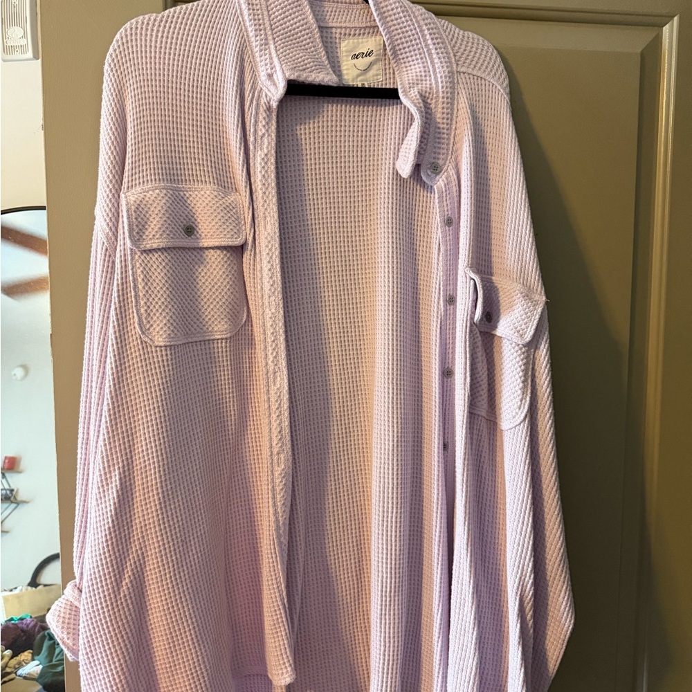 AERIE Lavender Waffle Knit Button-Up Shirt